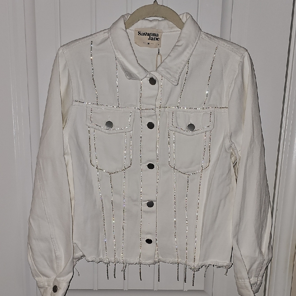Savanna Jane White Silver Jean Jacket
